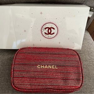 Chanel 2022 Holiday Red Tweed Cosmetic bag Only